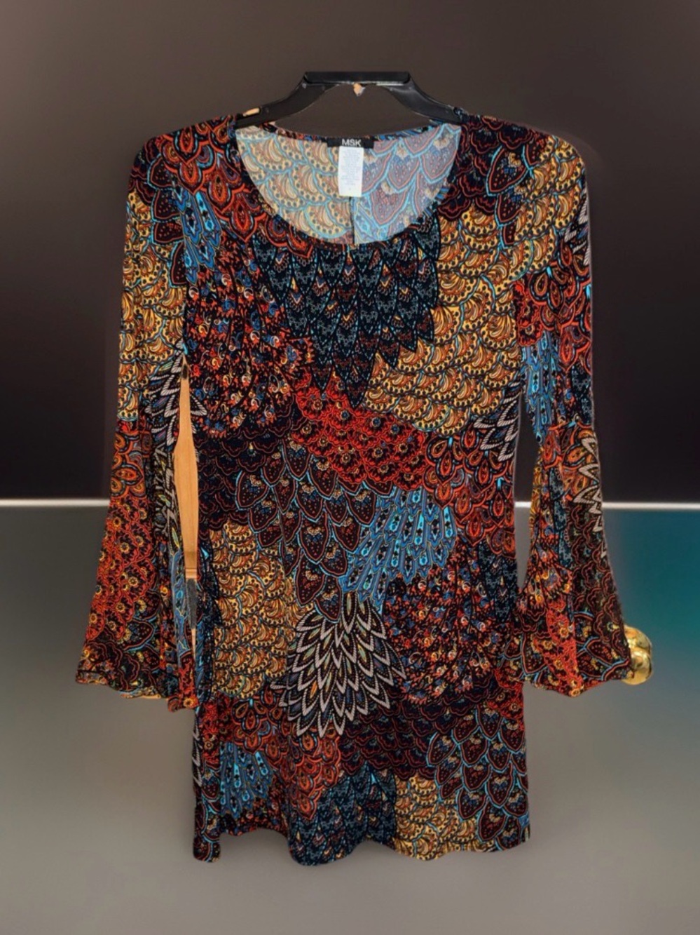 NwoT MSK Multicolor Paisley-Print Long Sleeve Mini Dress - M - EC